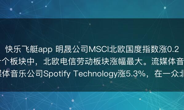 快乐飞艇app 明晟公司MSCI北欧国度指数涨0.2%，报383.97点。在十个板块中，北欧电信劳动板块涨幅最大。流媒体音乐公司Spotify Technology涨5.3%，在一众北欧个股里领跑。
