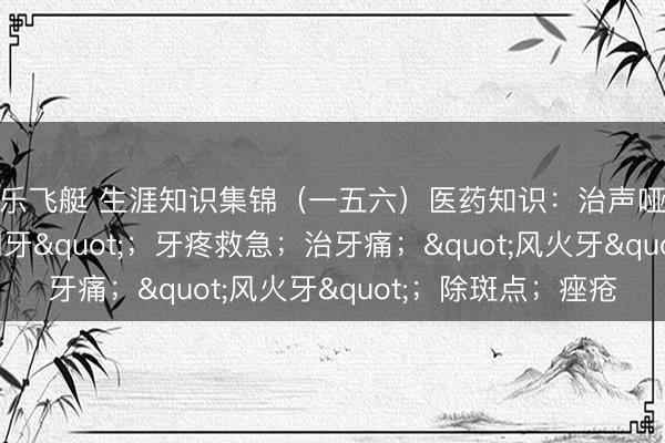 快乐飞艇 生涯知识集锦（一五六）医药知识：治声哑失音方；治"倒牙"；牙疼救急；治牙痛；"风火牙"；除斑点；痤疮